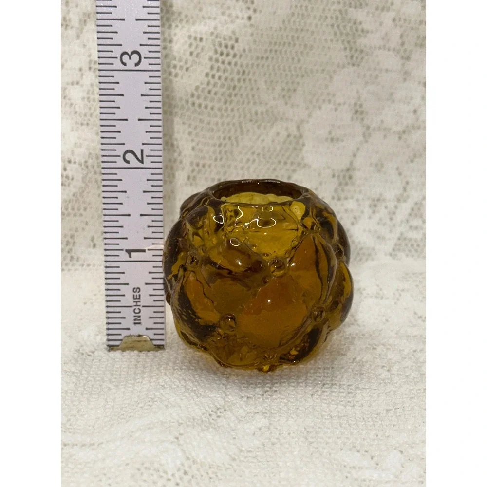 Vintage Amber Glass Hobnail Candlestick‎ Holder Textured MCM